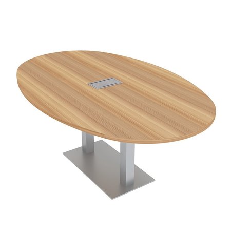 SKUTCHI DESIGNS 6X4 Conference Table with Power And Data, Square Metal Base, Oval 6 Person Table, Driftwood HAR-BOVL-46X72-DOU-ELEC-XD21